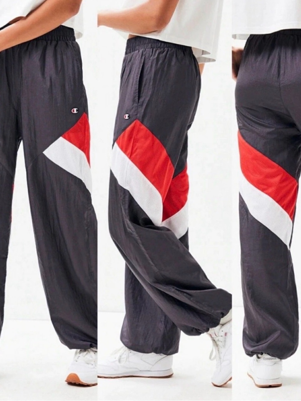 Champion Pants Windbreaker Warm-Up Jogger Women Small Black 90s Track Retro